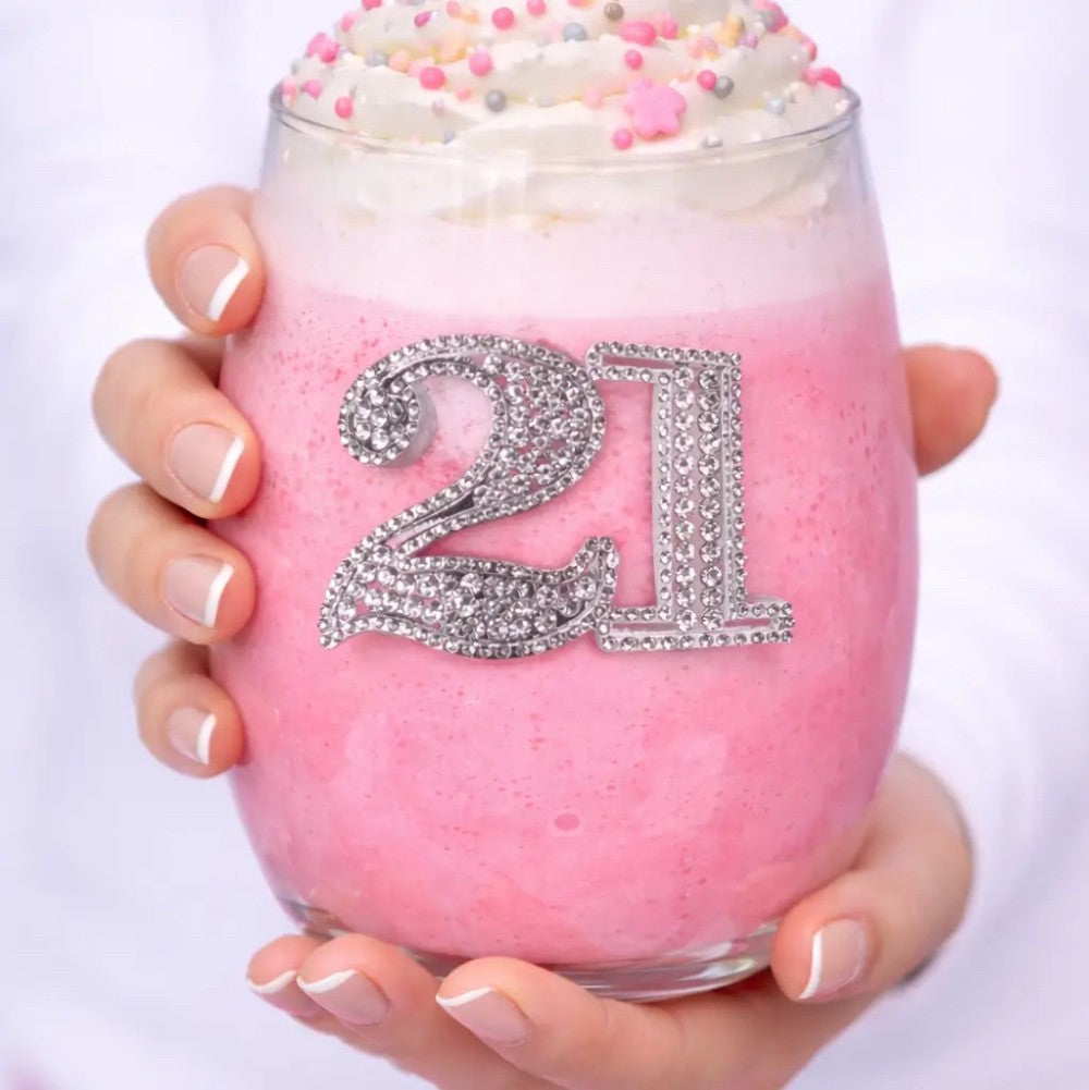 21st Birthday Jeweled Stemless Wine Glass|9191