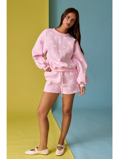 Polka Dot Pink & White Fleece Set|9142