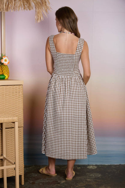 Brown Gingham Dress|7571