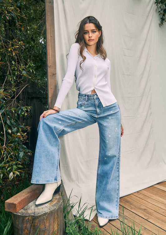 Taylor Shimmer High-Rise Wide Leg Jeans