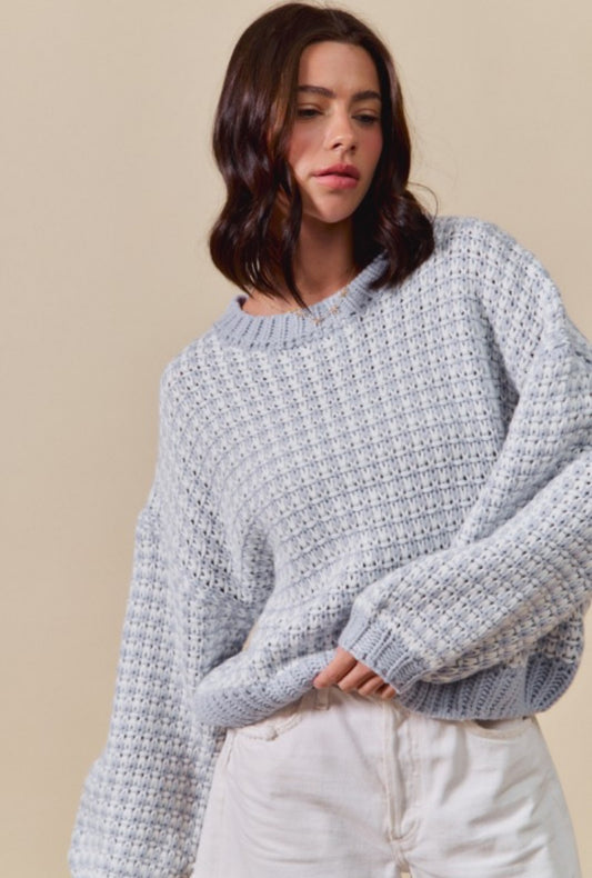 Icy Blue Crochet Sweater|2303