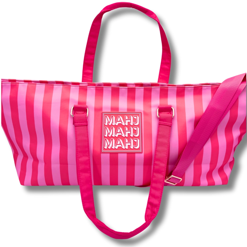 Mahjong Tote Bag | Pink & Red Striped|8260