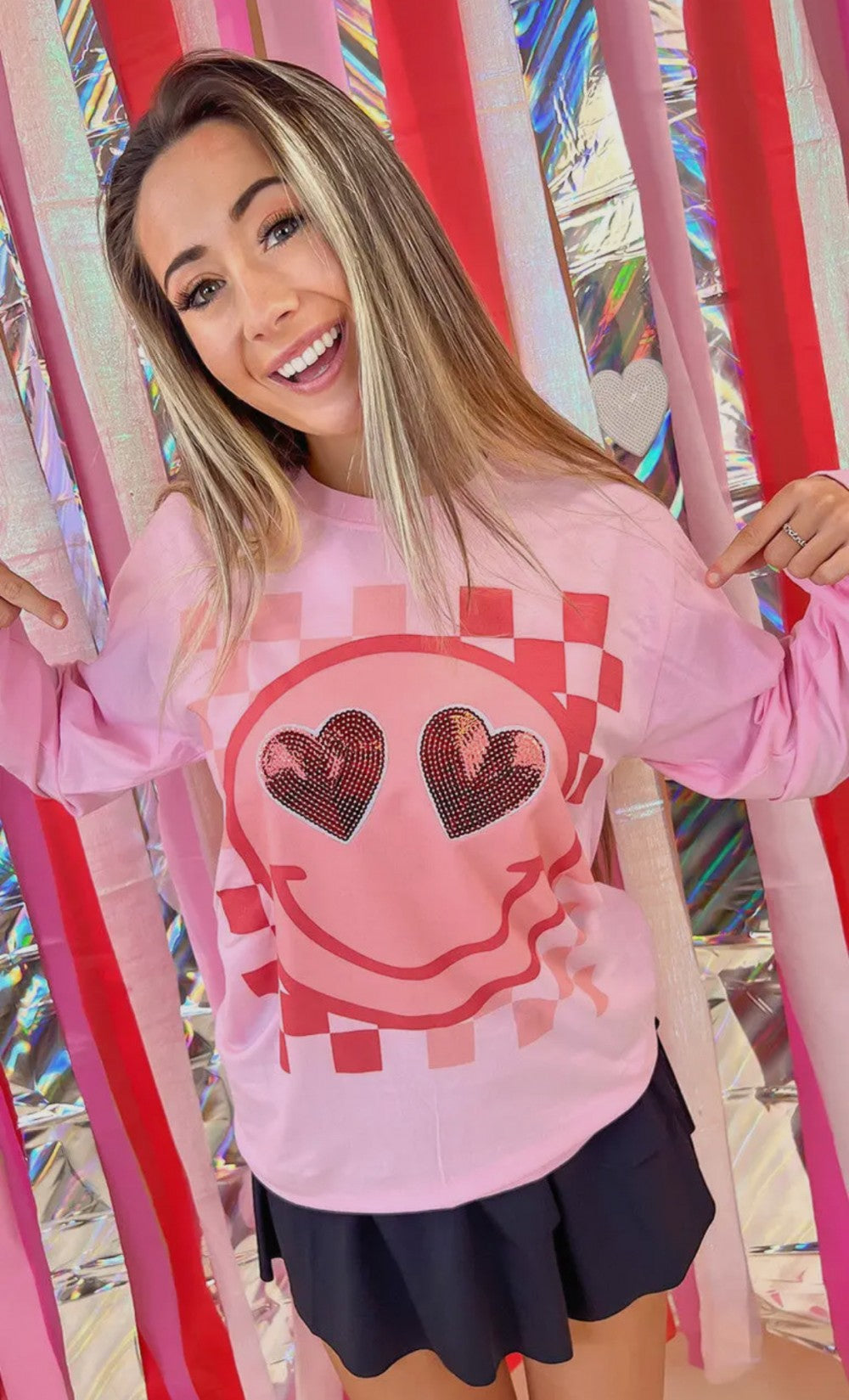 Sequin Heart Smiley Long Sleeve|4022
