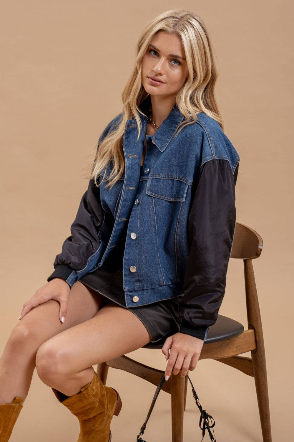 CONTRAST DROP SHOULDER DENIM JACKET: DENIM|9172