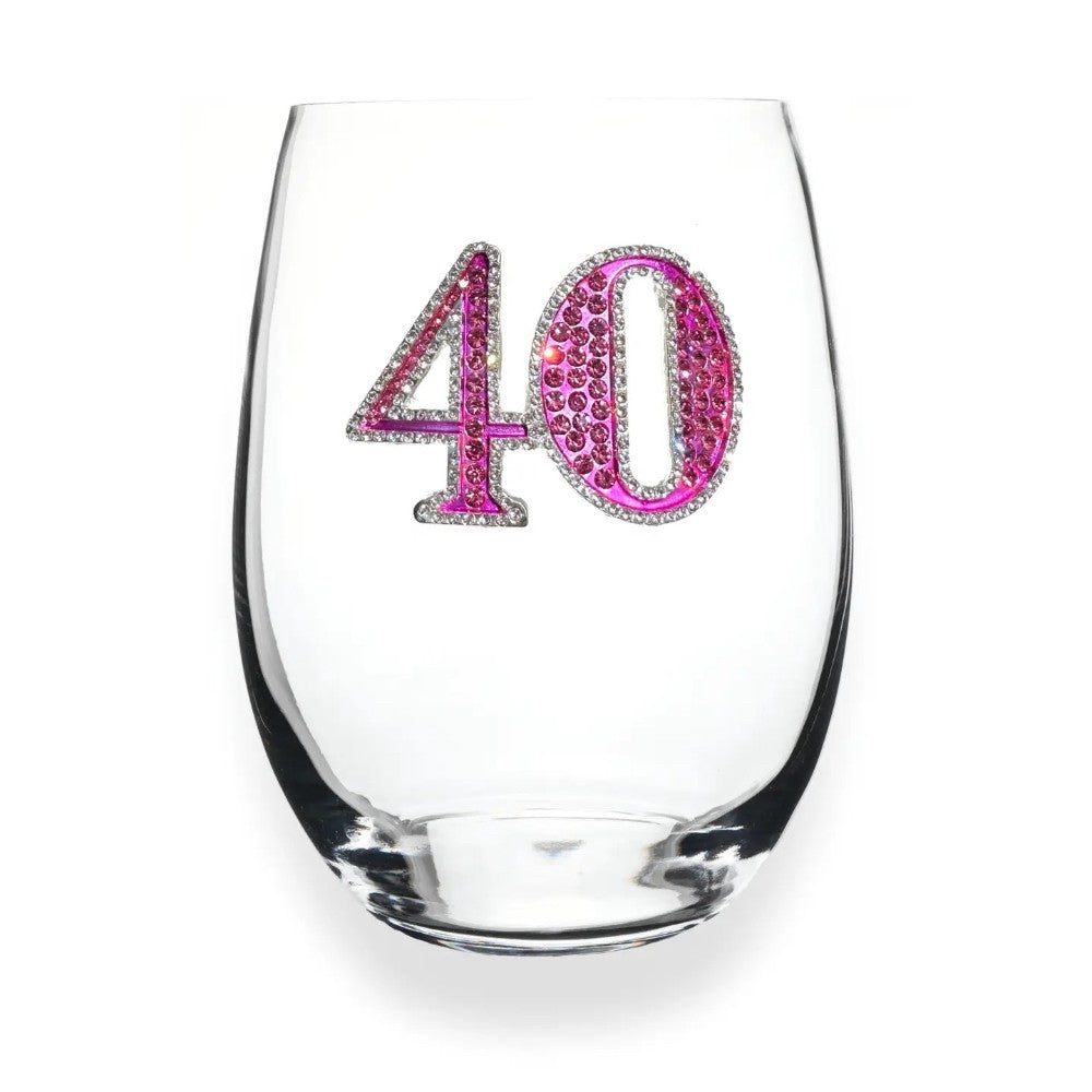 40th Birthday Jeweled Stemless Wine Glass|9196