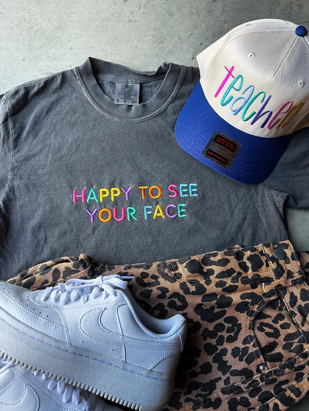 Happy To See Your Face Embroidered Tee|7838