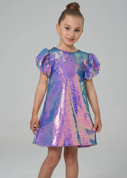 Mystic Mermaid Sequin Puff Sleeve Dress|8576