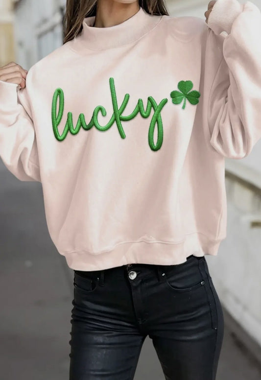 Lucky Emboioidery Mock Neck Sweatshirt|5153
