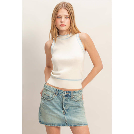 Contrast Trim Sleeveless Ribbed Top