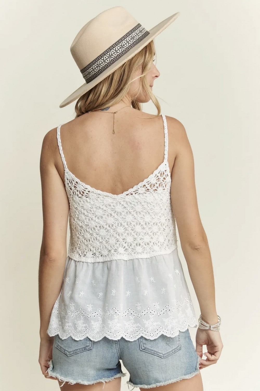 Crochet V Neck Tank Top (White)|6171