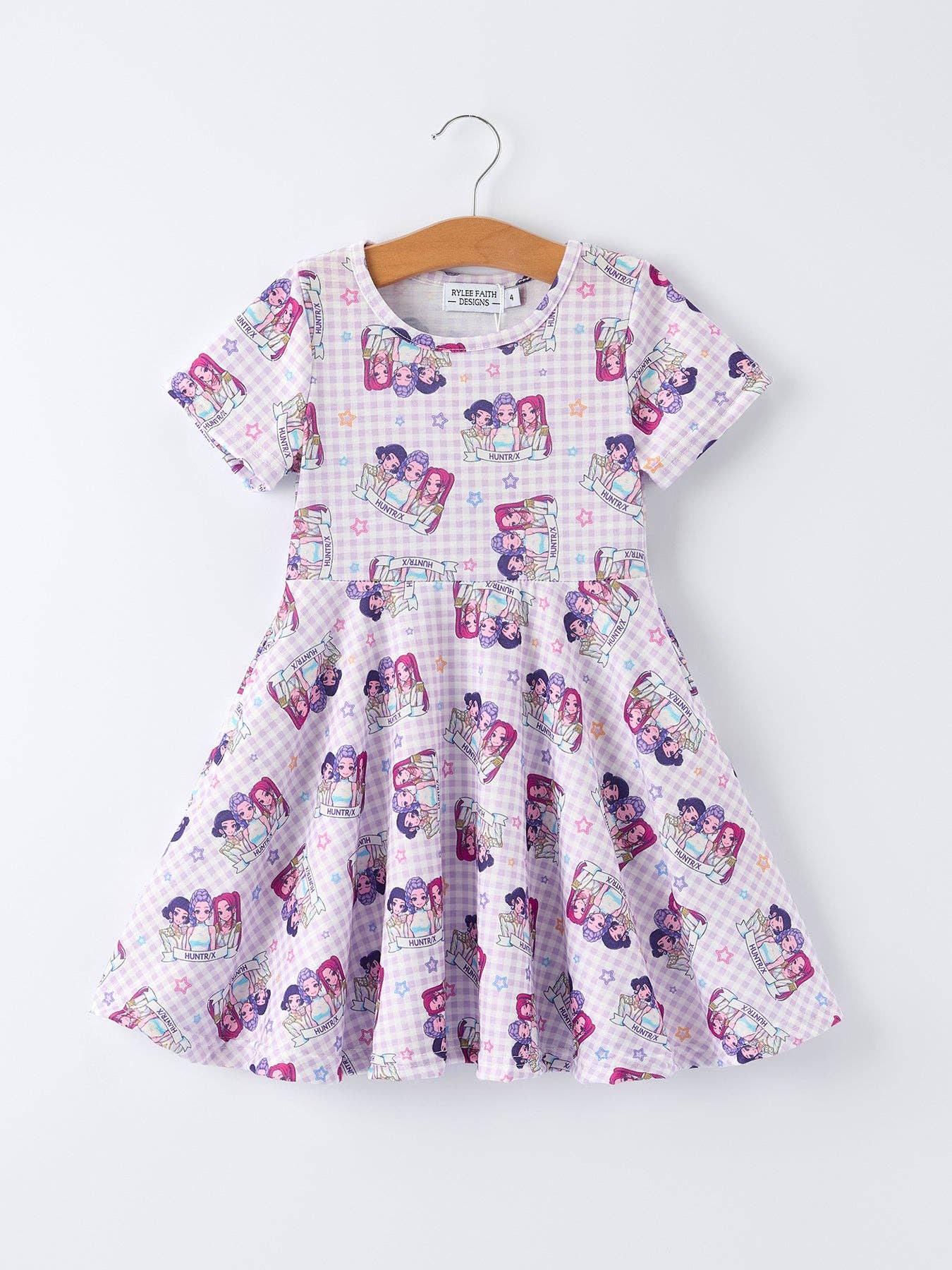 Purple Plaid Kpop Short Sleeve Girls Dress