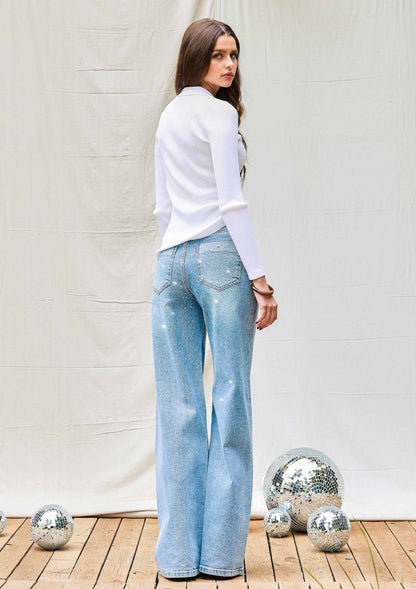 Taylor Shimmer High-Rise Wide Leg Jeans