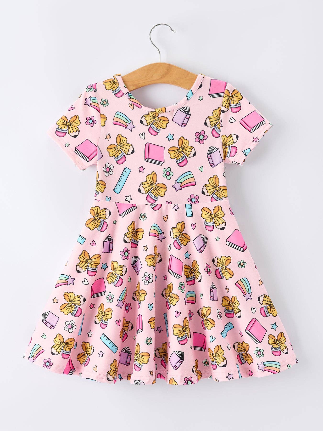 Back to School Print Girls Dress Short Sleeve