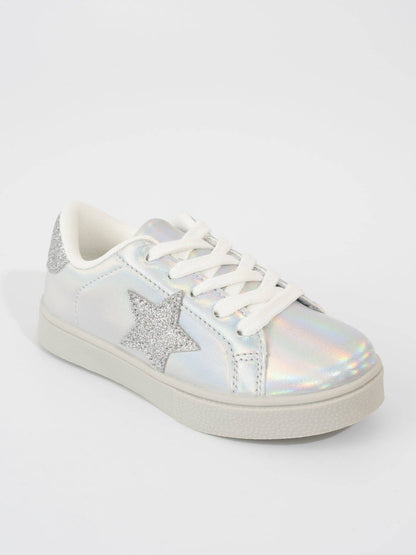 Girls' Holographic Sparkle Star Sneaker - Silver