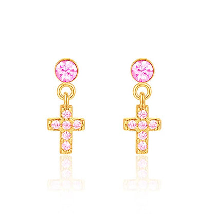 Little Luxe Drop Earrings | Cross with Pink Cubic Zirconia