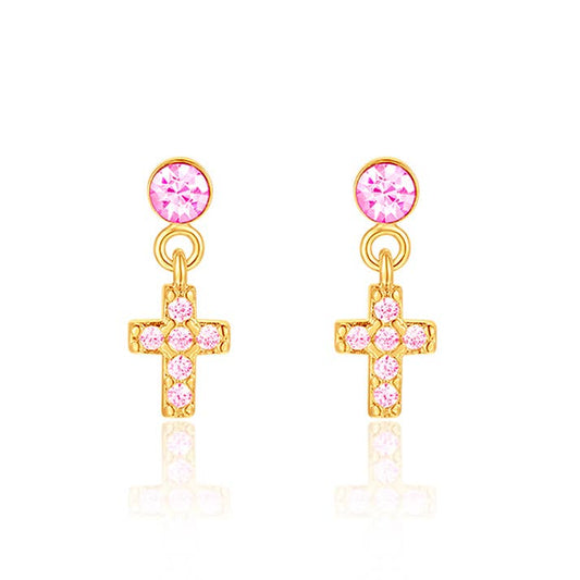 Little Luxe Drop Earrings | Cross with Pink Cubic Zirconia