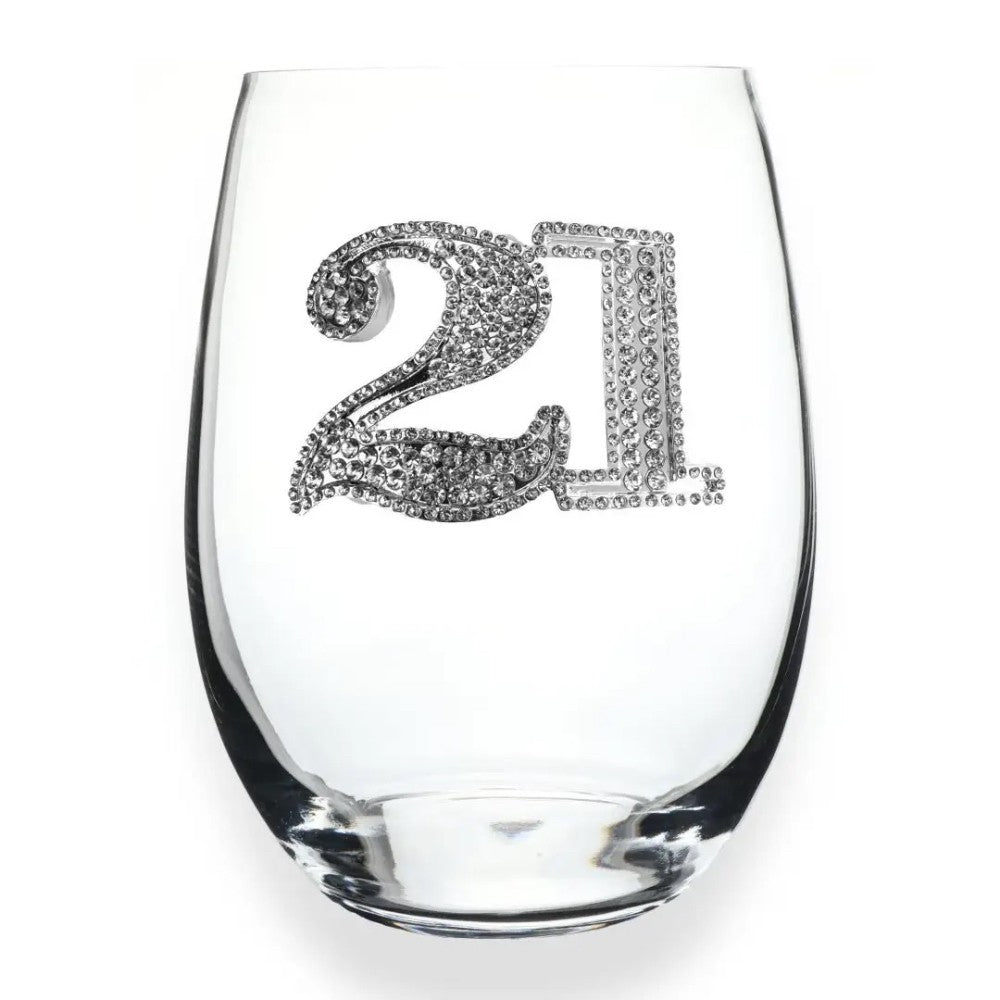 21st Birthday Jeweled Stemless Wine Glass|9192
