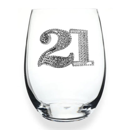 21st Birthday Jeweled Stemless Wine Glass|9192