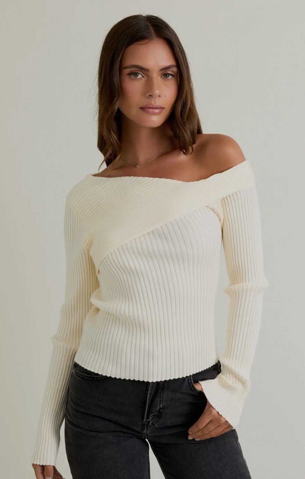 Asymmetrical Cream Sweater|753