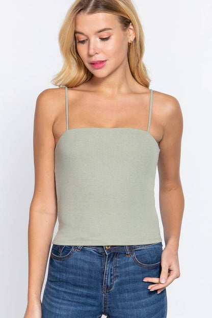 Straight Neck Two Ply Rib Knit Cami Top