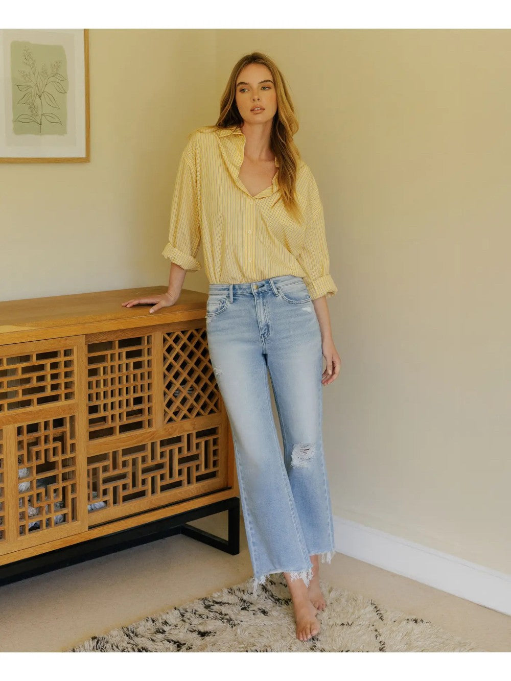 High Rise Distressed Crop Slim Wide Jeans F6037|6043