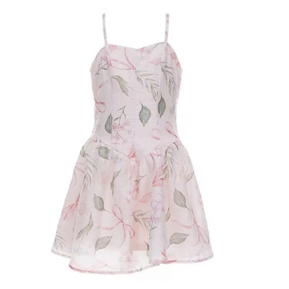 Tween Floral Print Sweetheart Neckline Spaghetti Strap Dress|7645