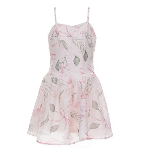 Tween Floral Print Sweetheart Neckline Spaghetti Strap Dress|7645