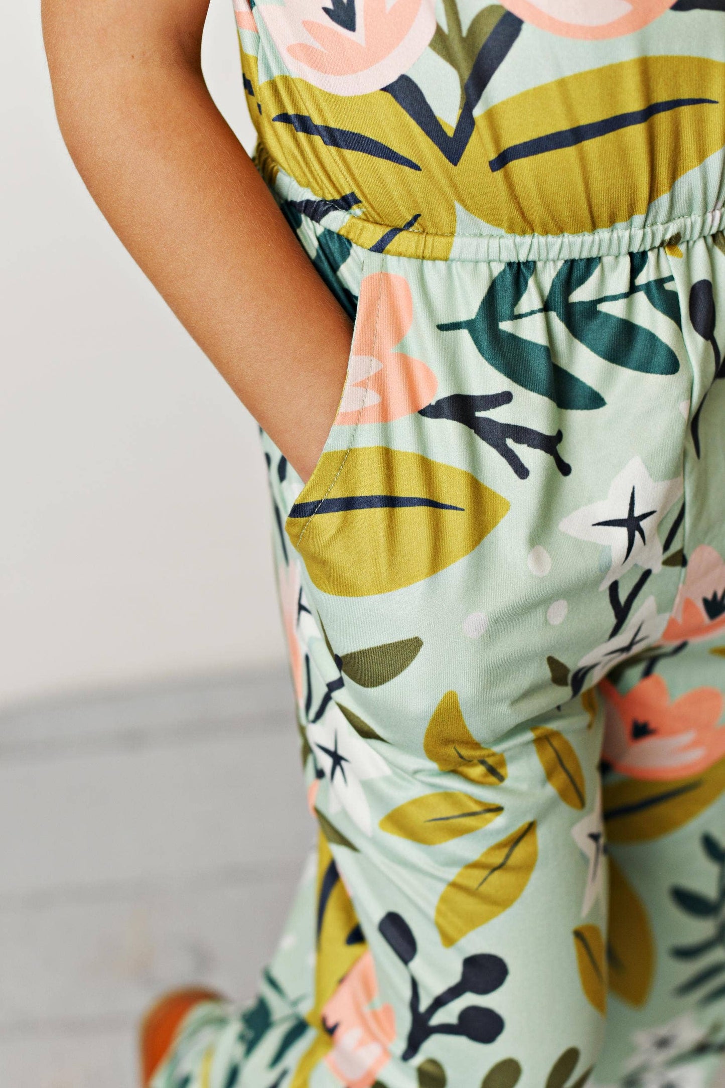 Sage Pink Floral Jumpsuit With Pockets