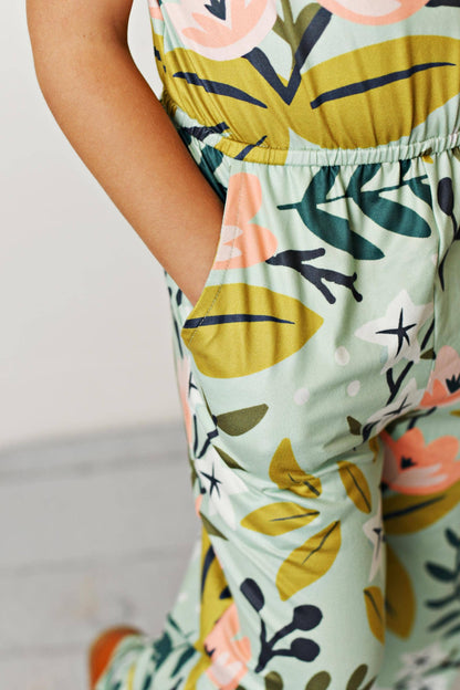 Sage Pink Floral Jumpsuit With Pockets