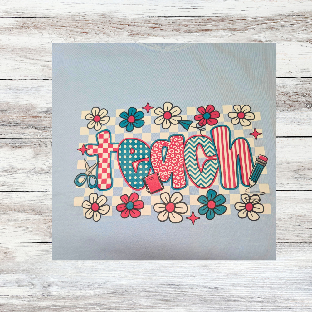 Floral Teacher Shirt - Blue|5231