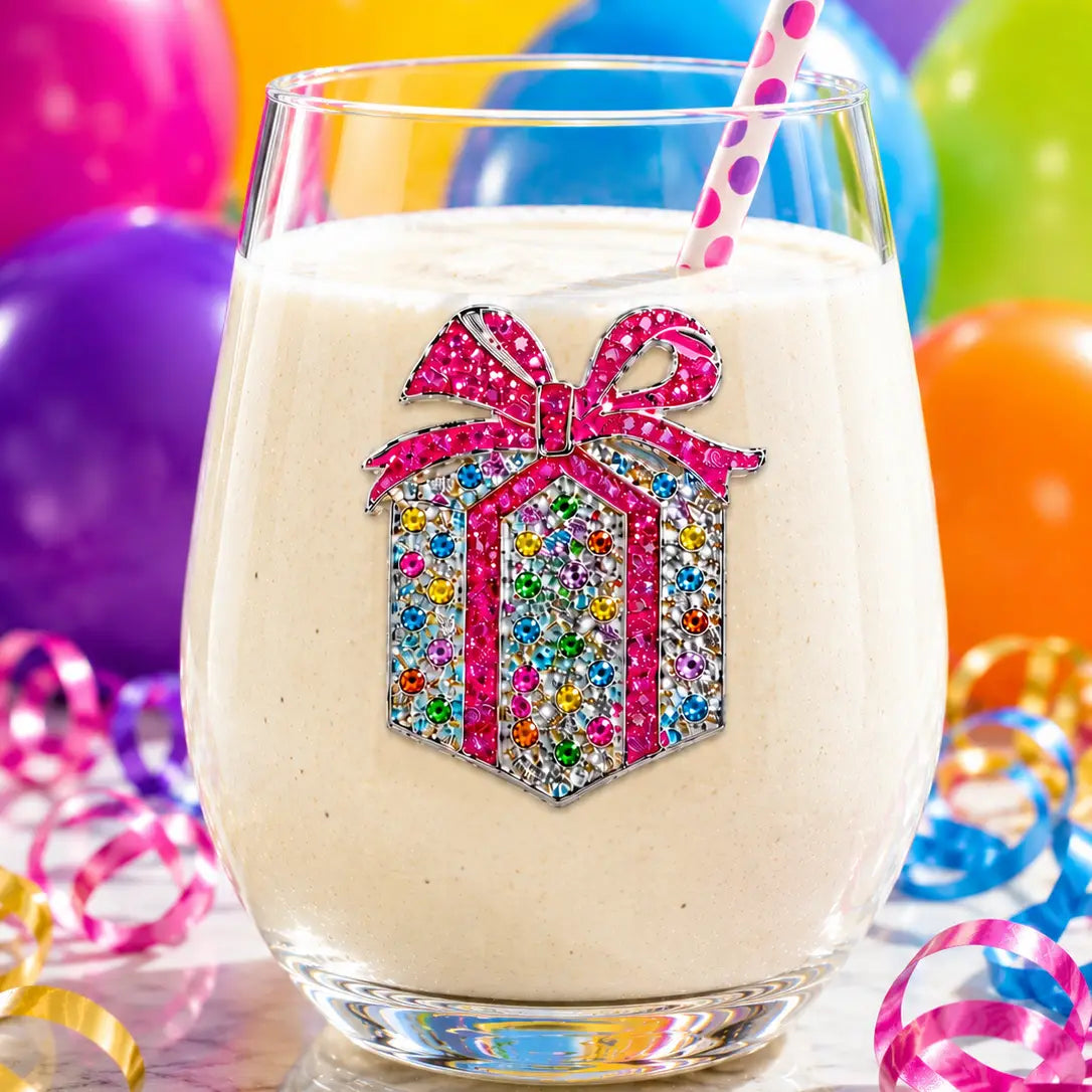 Birthday Present Stemless Wine Glass