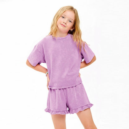 Mineral Wash Tween Ruffle Shorts