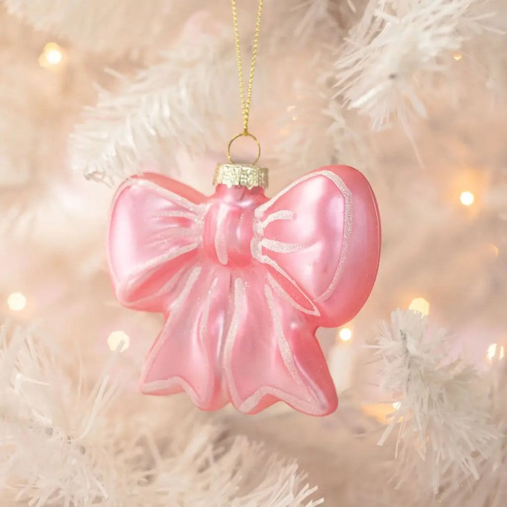 Pretty Pink Bow Glass Christmas Ornament|9309