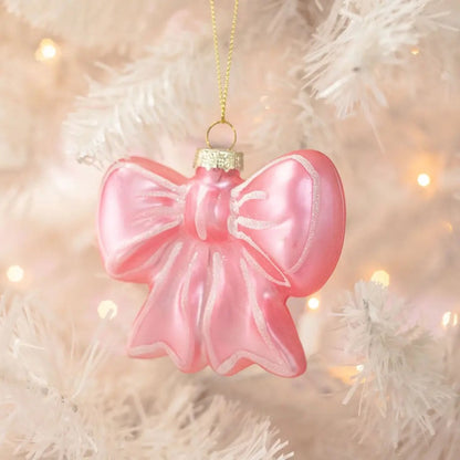 Pretty Pink Bow Glass Christmas Ornament|9309