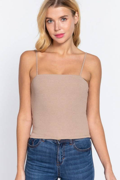 Straight Neck Two Ply Rib Knit Cami Top
