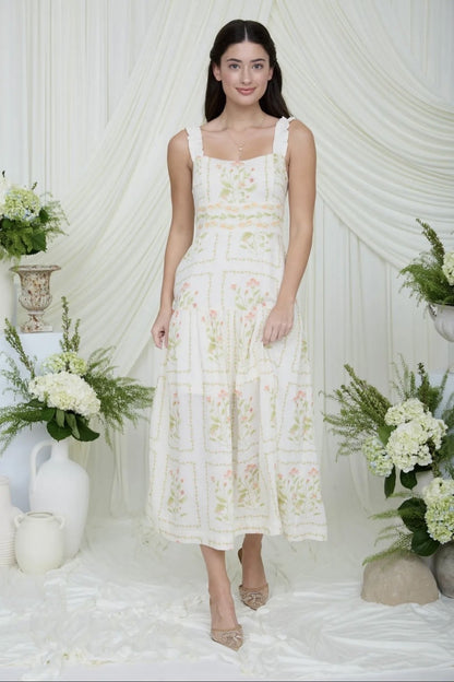 Floral Drop Waist Sleeveless Midi Dress|6150
