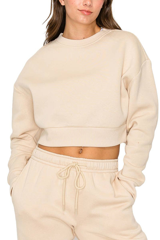 Cropped Fleece Crewneck Sweatshirt