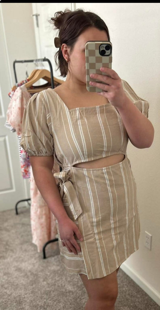 Linen Striped Mini Dress|761