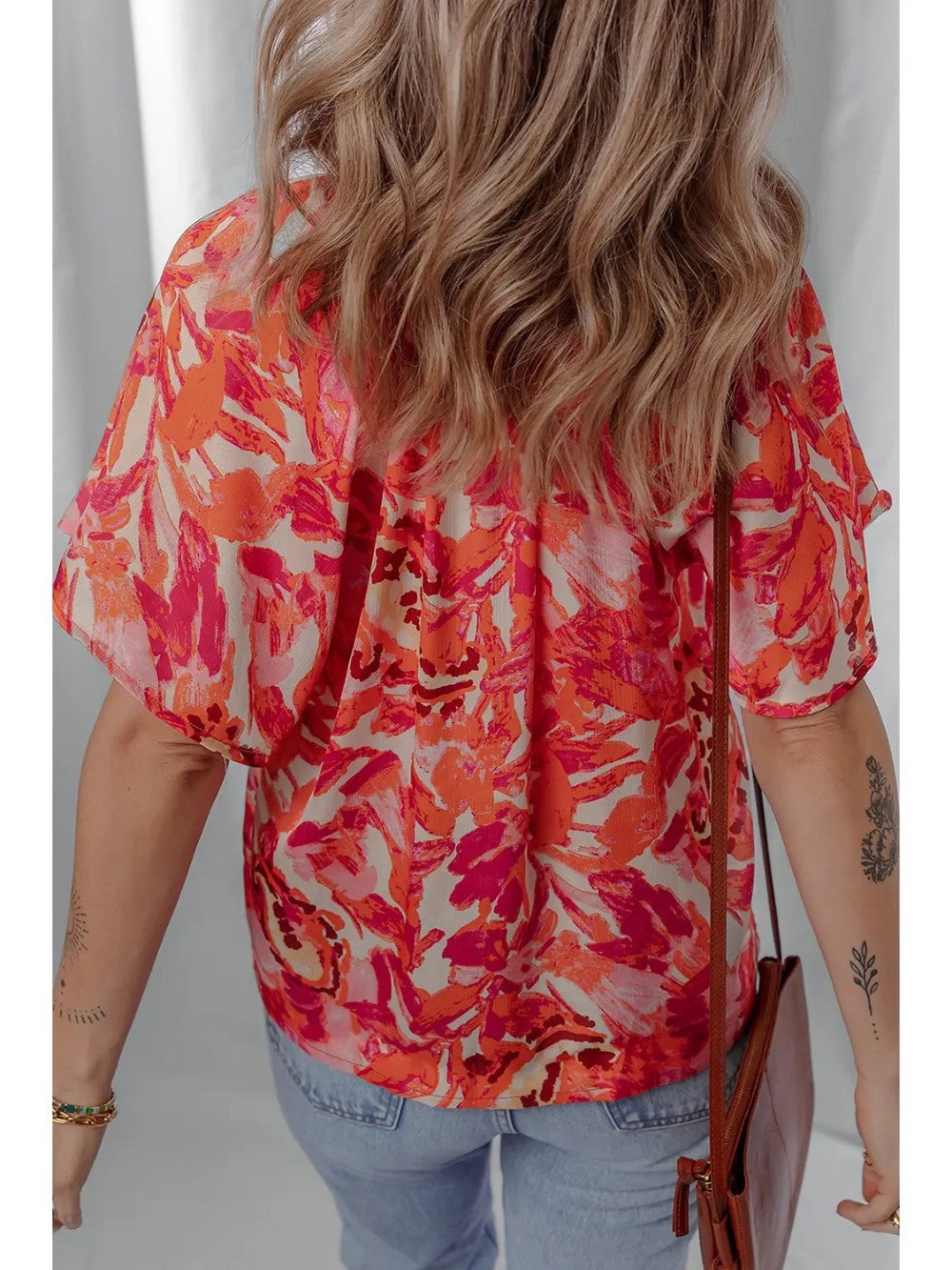 Abstract Print Split Neck Blouse|6108