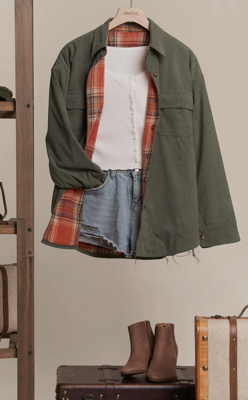Reversible Corduroy and Plaid Button Down Shirt|3859