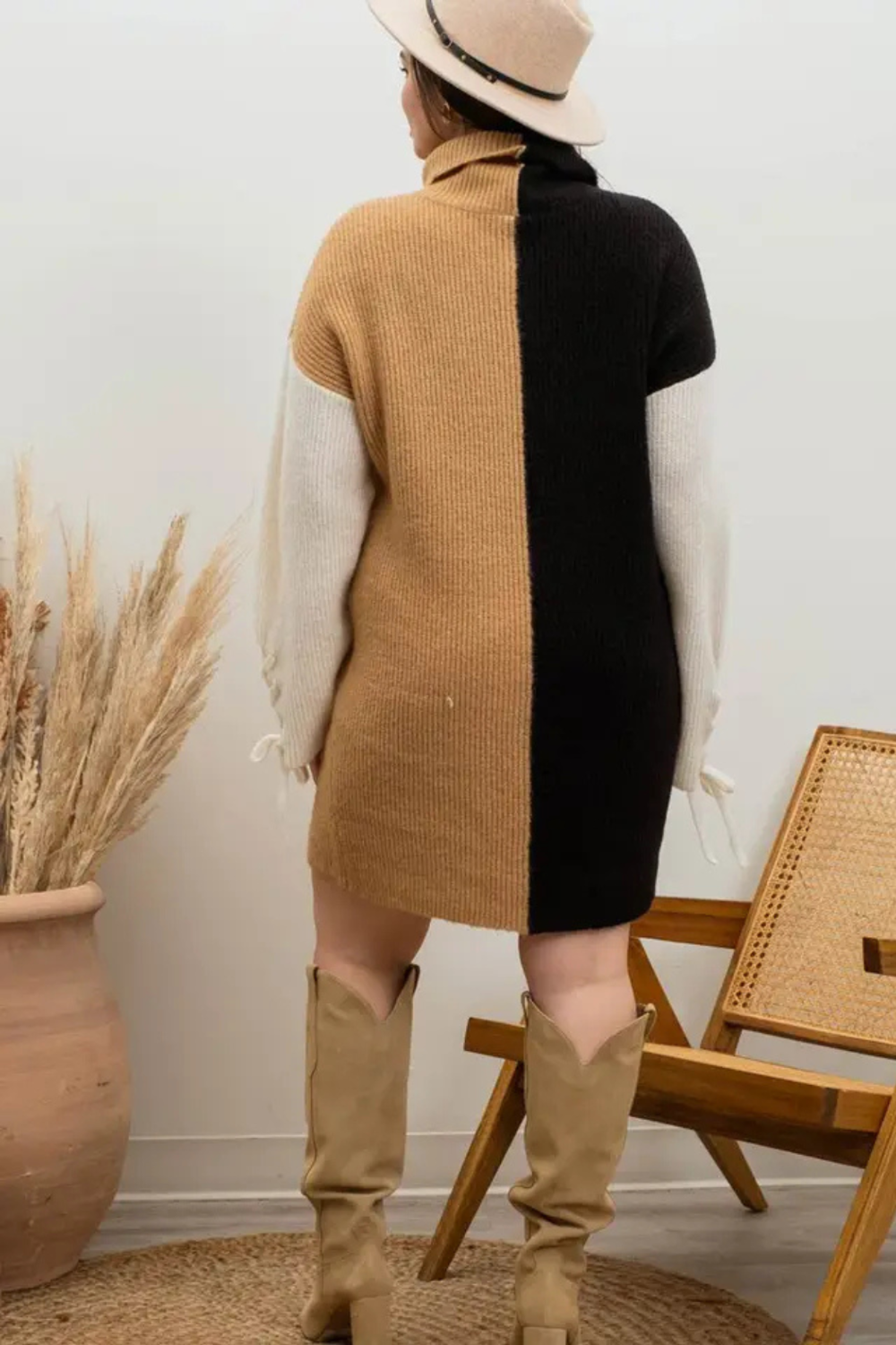 PLUS Braid Sleeved Mini Dress|2660