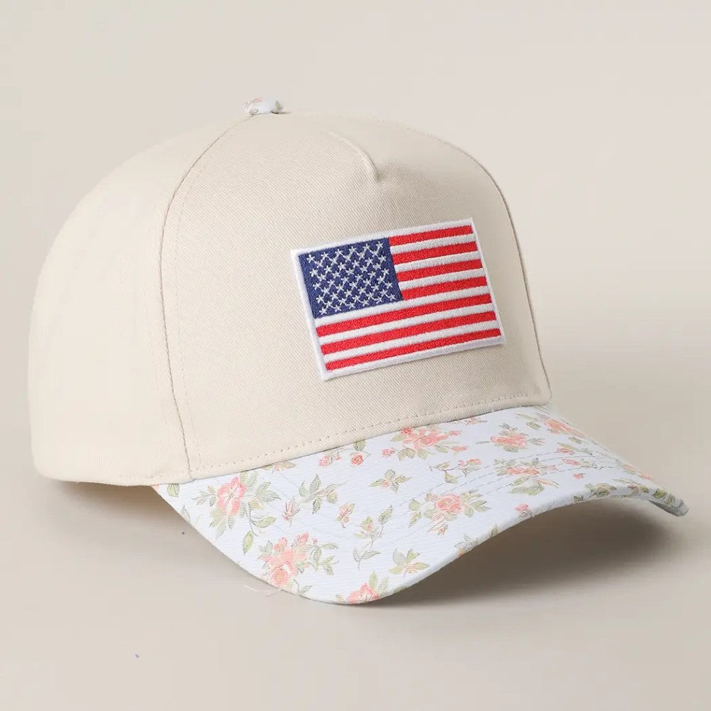American Flag Embroidered Flower Cap|8022
