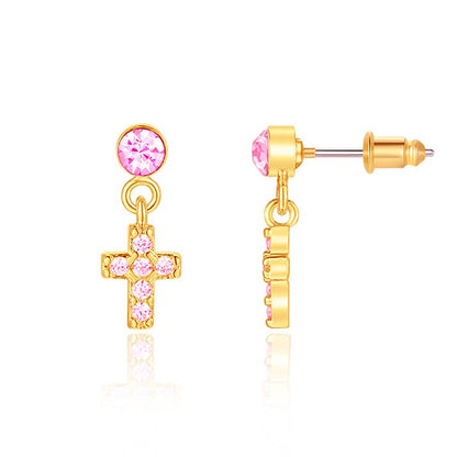 Little Luxe Drop Earrings | Cross with Pink Cubic Zirconia