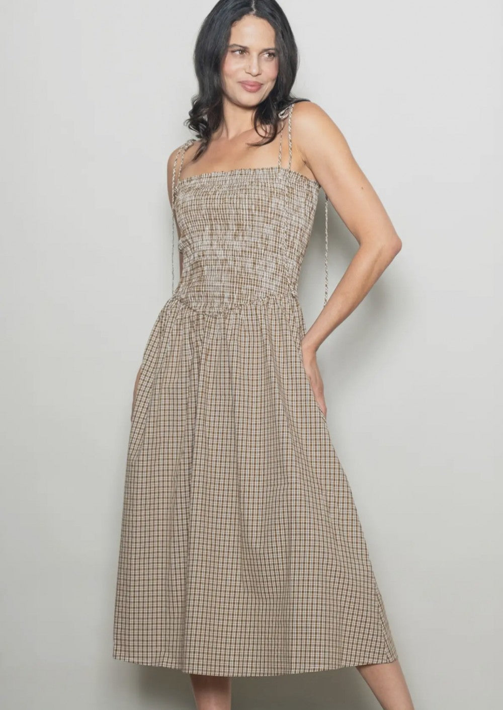 Chocolate Checkered Midi Dress|5759