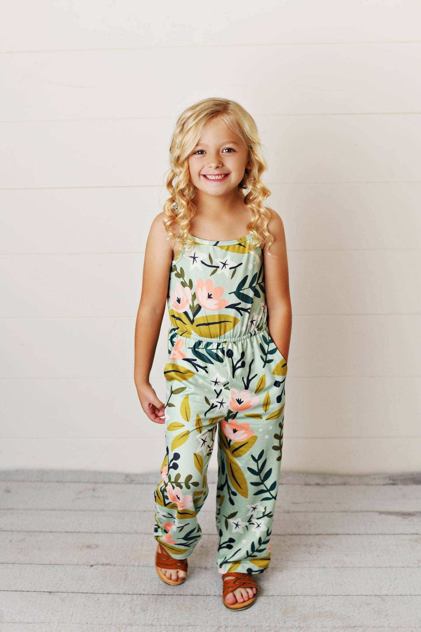 Sage Pink Floral Jumpsuit With Pockets