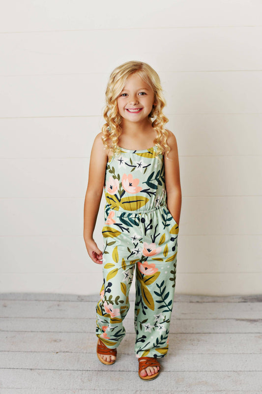 Sage Pink Floral Jumpsuit With Pockets