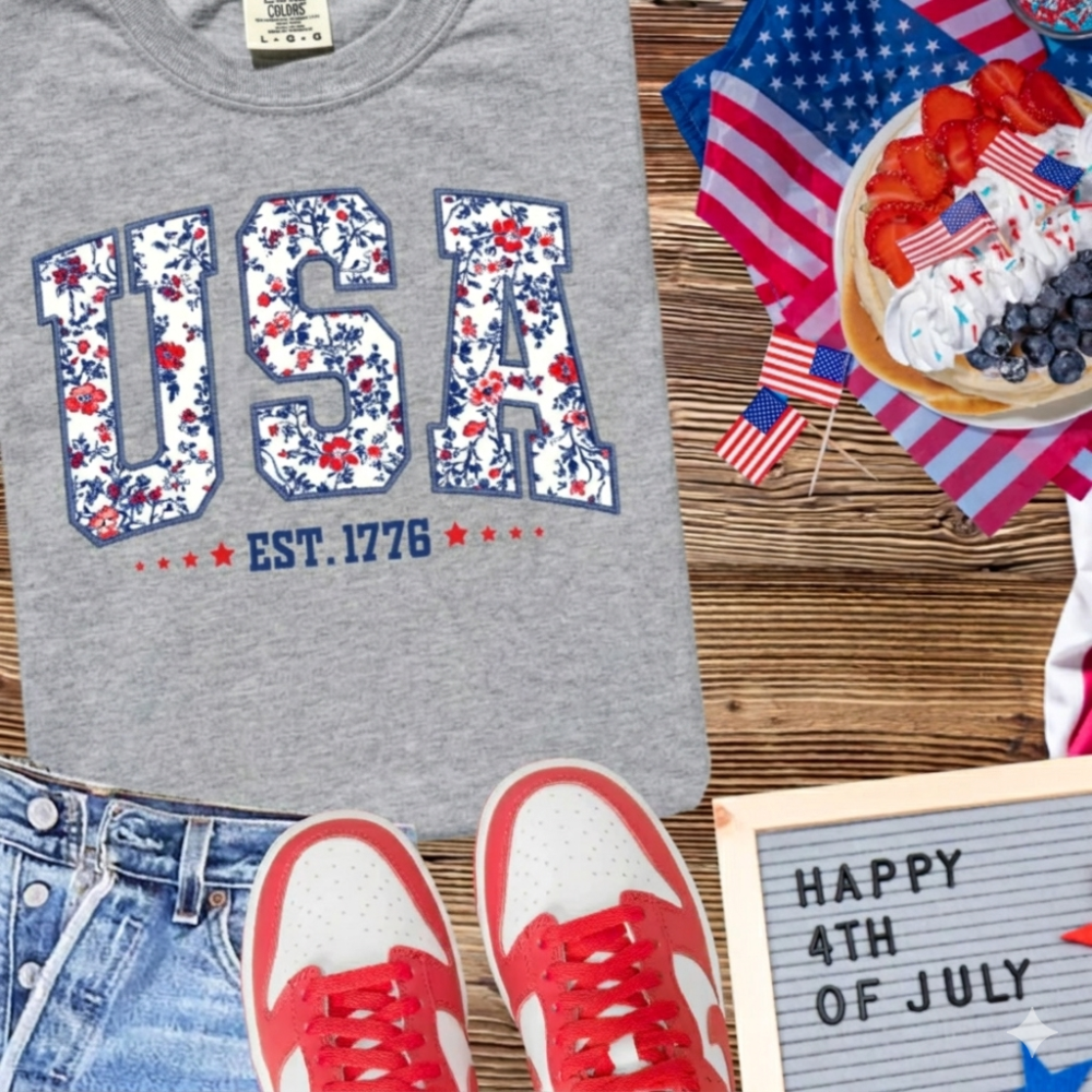 USA Floral Tee|7529