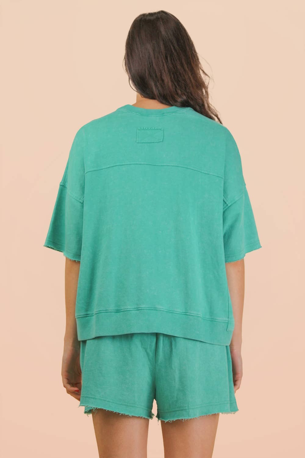 Mineral Washed Knit Casual Top: Seafoam|7584