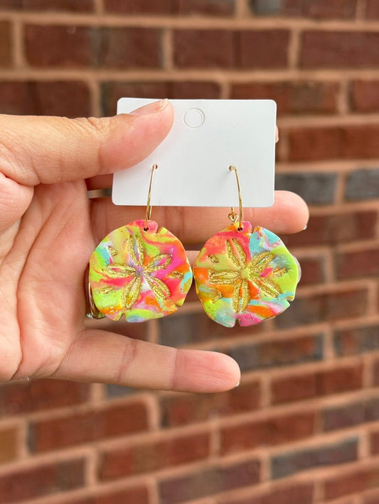 Mixed color sand dollar clay hoops|7912
