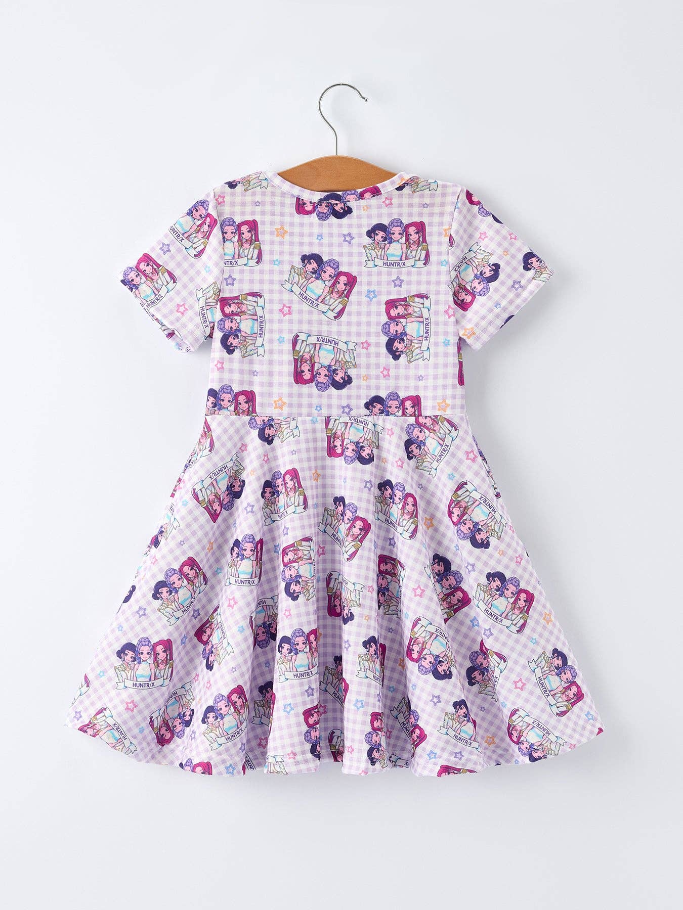 Purple Plaid Kpop Short Sleeve Girls Dress